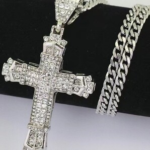 ☆新品新作 海外限定 シルバー プラチナptp( Platinum Plated)鍍金 金属■十字架 ネックレス 日本未発売 ラインストーン 喜平a