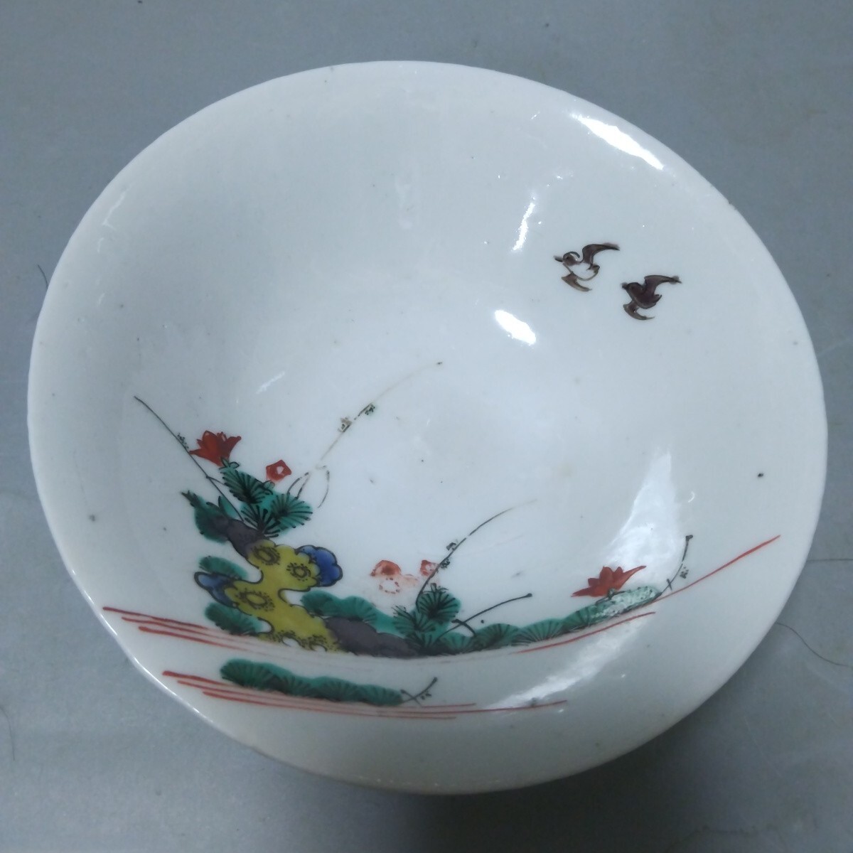 #1 骨董　アンティーク　色絵古九谷　色絵山水文瓢形向付　変形皿　古九谷 1 骨董 アンティーク 色絵古九谷 色絵山水文瓢形向付 変形皿 古