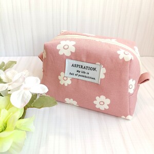 *ハンドメイド* ポーチ 花柄 くすみピンク