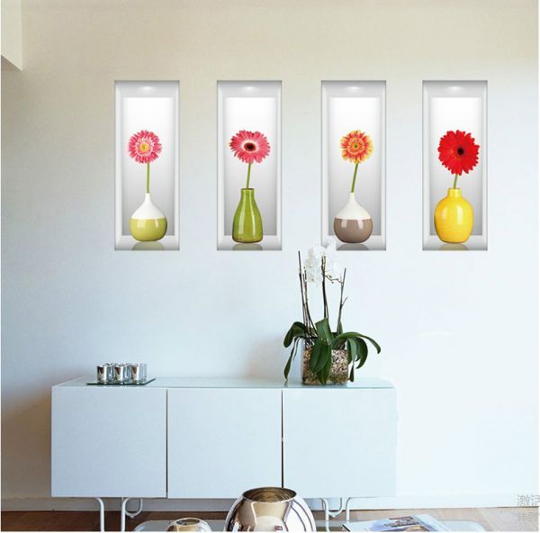 ☆送料無料☆ウォールステッカー3D 立体 フラワー 花瓶 ウォールアート 60c