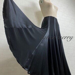 ★送料無料★【MERRY】 新品 上質 スカート 社交ダンス 1169 黒 サテン モダン スタンダード タンゴ ワルツ パーティー レッスン 船旅