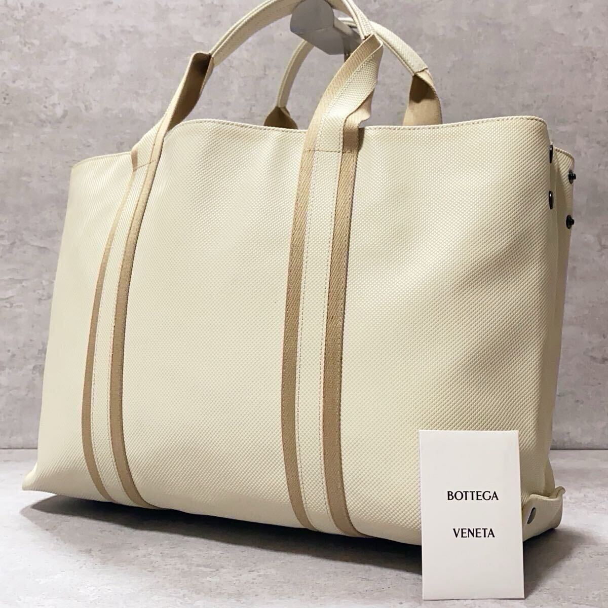 美品 BOTTEGAVENETA トートバッグ 大容量 キャンバス ビジネス 関税込☆BottegaVenata☆キャンバスxカーフスキン トートバッグ