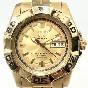 稼働品 SEIKO セイコー 5 SPORTS AUTOMATIC 100M 23石 スポーツ 自動巻 7S36-02L0 裏スケ デイデイト ゴールド文字盤 メンズ腕時計 R店0921