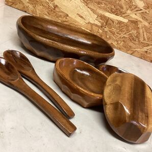 木製ボウルとサーバーセット 木製 サラダボウル サーバーセット 可愛い(L-42