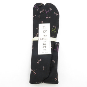 男性用 柄足袋 26.0cm 黒色 蜻蛉柄 とんぼ 底面黒色 日本製 たびや 一輪館 綿100% 4枚こはぜ メンズ 足袋 カジュアル 新品