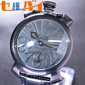 本物 極上品 ガガミラノ 極希少 ディープブラック 手巻 マヌアーレ48MM メンズウォッチ 男性用腕時計 GAGA MILANO
