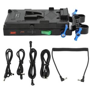 50T-8XBN# Vマウントバッテリープレート電源アダプターマウントVロックプレート、タイプCおよびUSB出力、カメラ用15mmロッドクランプ