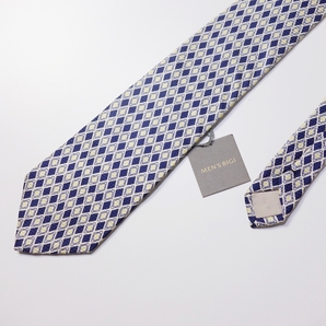 未使用 メンズビギ MEN'S BIGI 菱形柄 ジャカードネクタイ メンズ ビジネス フォーマル イタリア生地 ネイビー LQ80
