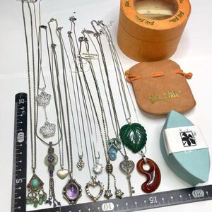 1円【全て銀製 925/SILVER刻印有】トップ付き シルバーネックレス 13本まとめて 翡翠/アメジスト/CZ/瑪瑙 Folli Follie/Kailie Maui等含む