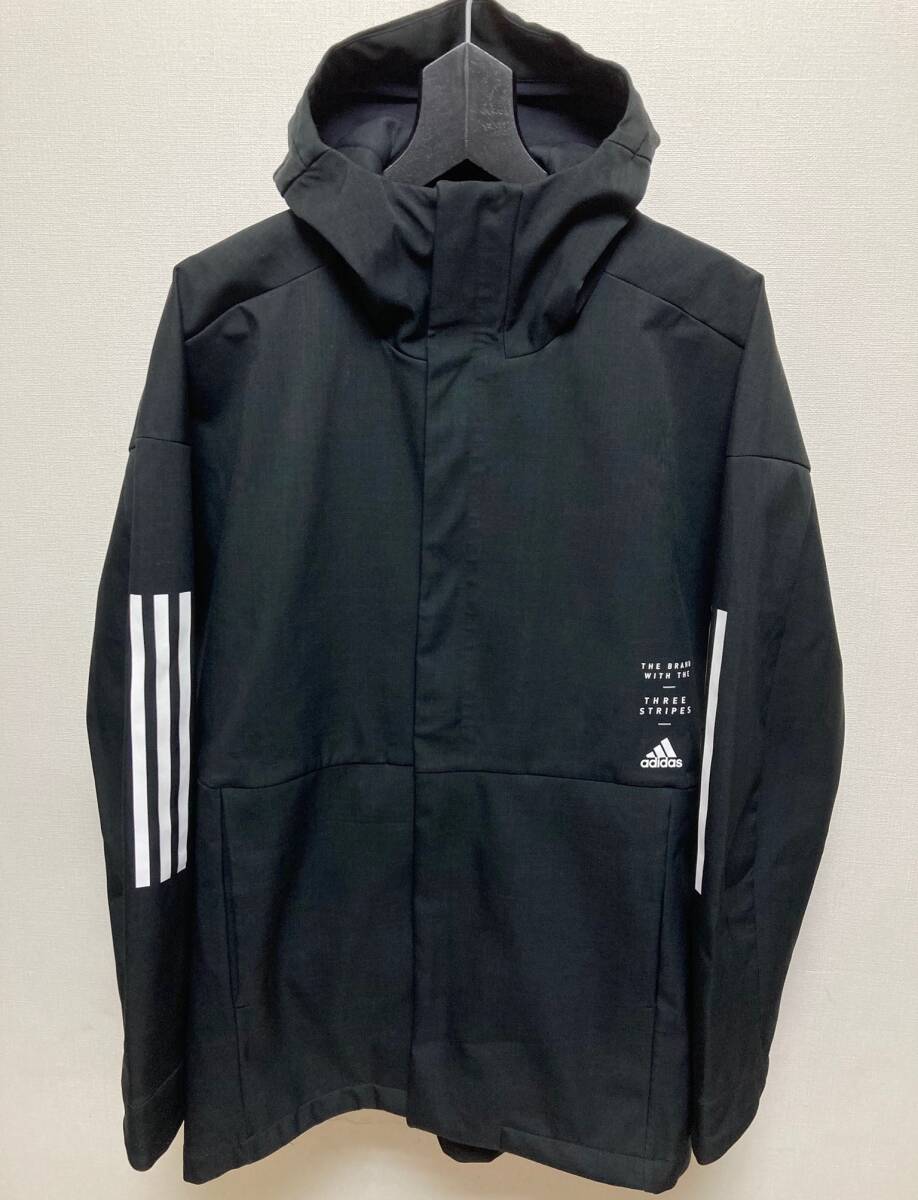 未使用品 adidas フード付きジャケット 黒　M アディダス ブルゾン 黒 ハーフジップ フード収納 背中3ライン