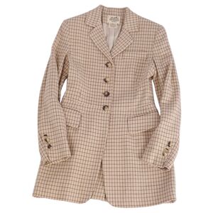 美品 Vintage エルメス HERMES ジャケット テーラード ウール チェック アウター レディース フランス製 36(S) ベージュ ce09mr-rm07e33214