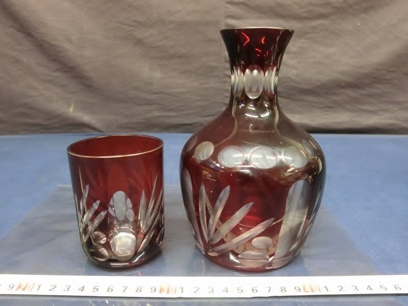 ◆古い切子硝子デキャンタ瓶 カットガラス 水差し大正〜昭和時代◆ ◇古い切子硝子デキャンタ瓶 カットガラス 水差し大正〜昭和時代