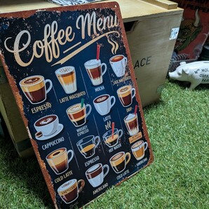 1点のみ│コーヒーメニュー│喫茶店│珈琲レトロブリキ看板│メタルサイン│アメリカン海外輸入雑貨│ガレージ、飲食店舗、チルアウト