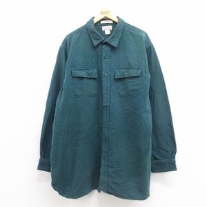 XL/古着 エルエルビーン LLBEAN 長袖 ヘビー フランネル シャツ メンズ 00s 大きいサイズ ロング丈 コットン 緑 グリーン 25sep20 中古 ト
