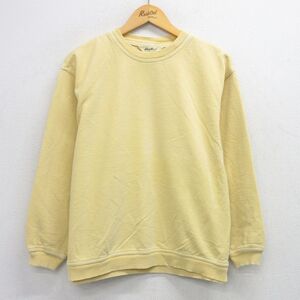 XL/古着 エディーバウアー 長袖 スウェット メンズ 00s 無地 クルーネック 薄黄 イエロー 25sep24 中古 スエット トレーナー トップス