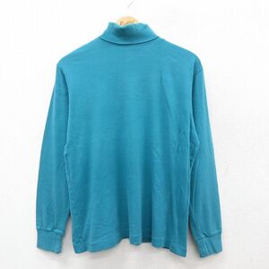 L/古着 エディーバウアー 長袖 ビンテージ Tシャツ メンズ 90s 無地 コットン クルーネック 青緑 25sep25 中古
