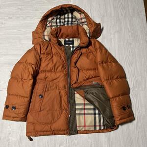 Burberry LONDON バーバリー ロンドン メガチェック ダウンジャケット ノバチェック フード付き 近年物 オレンジ メンズ アウター