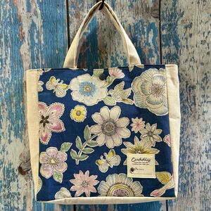 マチつきミニトートM☆花柄(紺)☆ハンドメイド