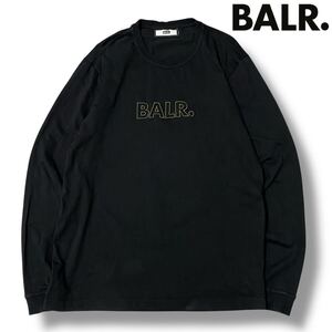 【美品】溢れる高級感「BALR.」ゆったりシルエット 表記S(Lサイズ相当)ロンT/長袖シャツ 人気の黒/ブラック ボーラー ワンポイントロゴ刺繍