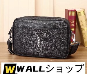 多機能 エイ革! スティングレー ガルーシャ レディース ショルダーバッグ メンズ ハンドバッグ クラッチバッグ セカンドバッグ