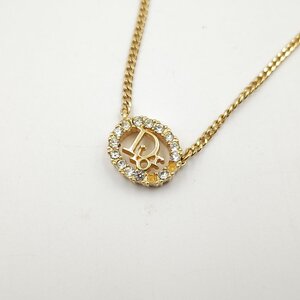 クリスチャンディオール Diorロゴ ラインストーン オーバル ネックレス ゴールド