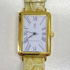 975 ロベルタディカメリーノ QZ RCS8808 ホワイト文字盤 ゴールド金具 スクエア レディース腕時計 GENUINE LEATHER 本革