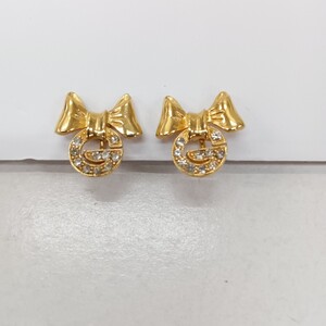 499 GIVENCHY ジバンシー イヤリング 片耳 ラインストーン リボンモチーフ ゴールドカラー アクセサリー ファッション小物