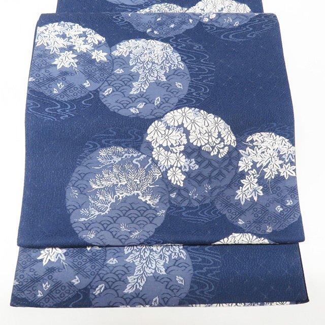 藍染　青系花柄 袋帯　正絹　新品未使用 楽天市場】【新古品】 夏物 袋帯 未使用 紗紬 正絹 藍染め 手