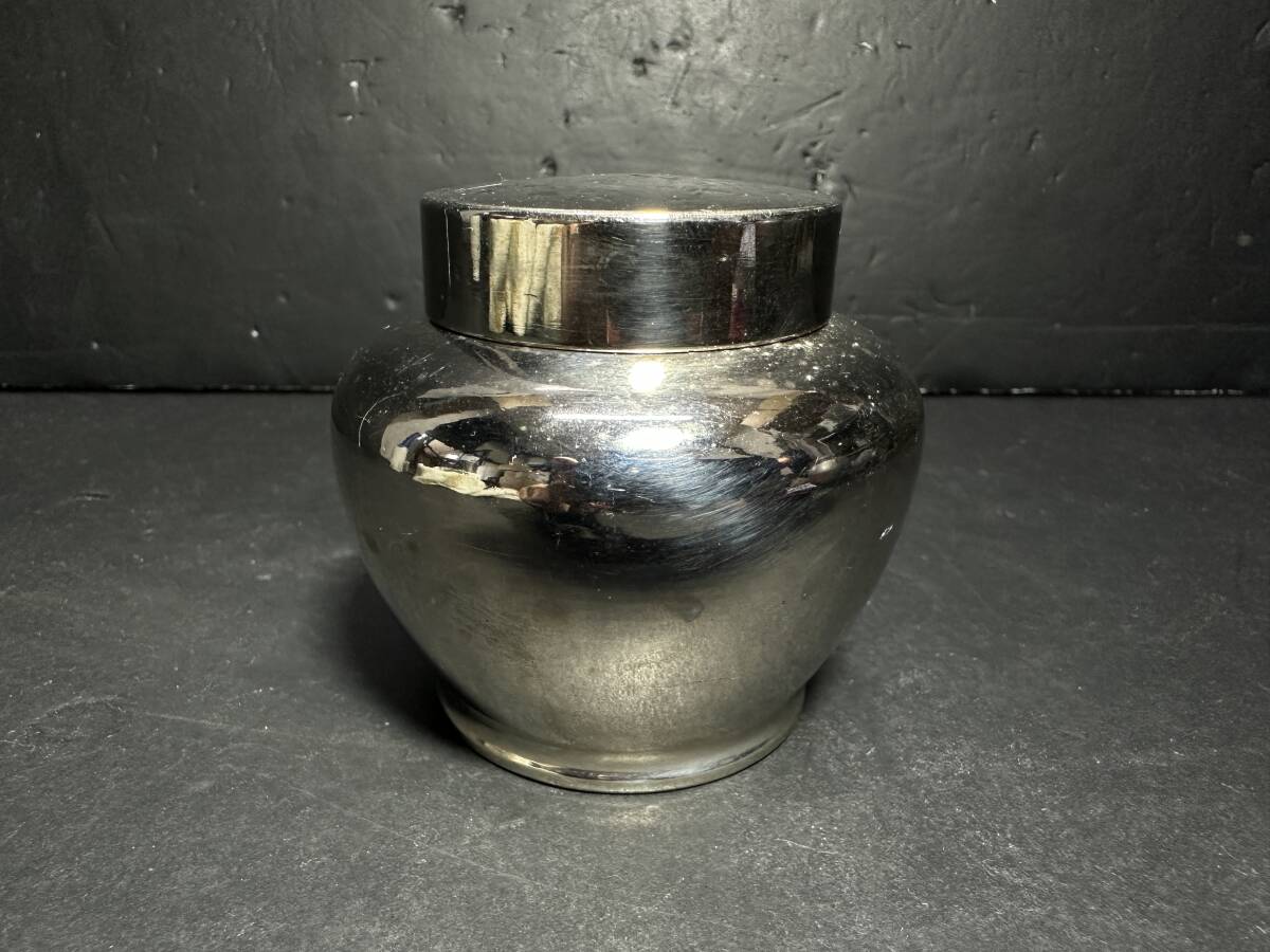 錫製。茶入れ　壺　茶道具 Japan Antique 古錫 純錫 中村半造 茶壺 煎茶 道具 錫 茶壷 茶入