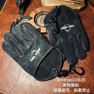限定黒 超高品質 クイック 焚き火手袋 2点セット グローブ 本革製 イエロー 強力磁石ボタン アウトドア キャンプ