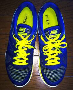 即・送料込★NIKE ナイキ★良品・軽量メッシュランニング FLEX 2014 RUN MSL フレックスラン 642800-400★青x蛍光イエロー US8.5(26.5cm)