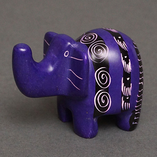 アフリカ　ケニア　ソープストーン　ミニ　ゾウ　象　パープル　紫　Sサイズ　動物　