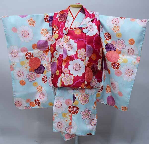 【再お値下中】【新品】三歳着物 ３歳 祝着 ピンク フルセット三歳祝着 高級化繊 三歳被布セット(ピンク)｜着物レンタルあき (来店着付け無料