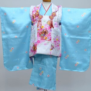 七五三 三歳 女児 被布着物フルセット 水色×白色 3歳 3才 三才 女の子 夢想 祝着 お仕立て無料 新品(株)安田屋 NO24227