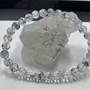 【激レア ネパールでの手磨き】ガネッシュヒマール産 ヒマラヤ水晶 スティブナイト イン クオーツ ブレス 約6.4mm-6.9mm 腕周り16.5cm 0914