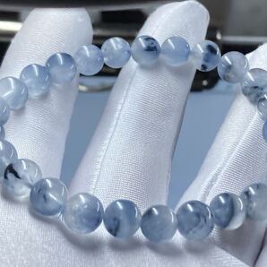 【とても綺麗】ブルー ザギ マウンテン クオーツ ブレスレット 約7.4mm-7.9mm 腕周り16cm 0912