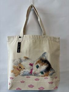 手描きイラストネコちゃん ヘヴィキャンバストートバッグ キナリ ハンドメイド