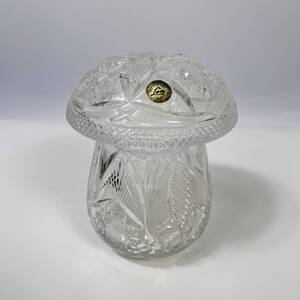 S107 LEAD CRYSTAL HAND CUT クリスタル マッシュルーム きのこ キャンディ入れ ガラス容器 置物 蓋付き オブシェ