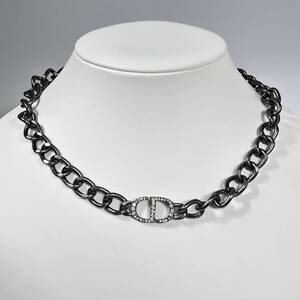 H6909 Christian Dior クリスチャンディオール ネックレス ガンメタリック ブラック CDロゴ アクセサリー 全長約42cm