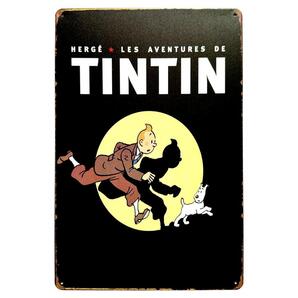 タンタンの冒険 ブリキ看板 A4 ブラック TINTIN タンタン 漫画 マンガ 絵本 子供 幼児 映画 アメリカン雑貨 サインプレート バー