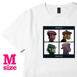 ゴリラズ Gorillaz イラスト プリント Tシャツ Demon Days ミュージックTシャツ カジュアル 6.0oz コットン100% ユニセックス シロ M