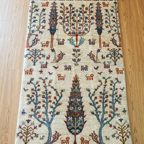 126×81 アフガニスタン ガズニー ウール 手織り絨毯 ペルシャ ギャッベ