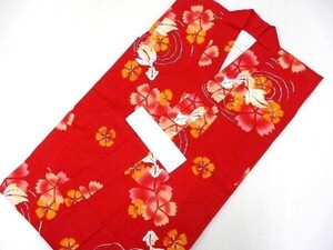 女の子 女児 子供浴衣 赤地に金魚 綿紅梅 120cm 新品 153