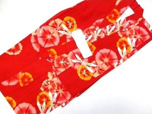女の子 女児 子供浴衣 赤にトンボ朝顔 綿紅梅 120cm 新品 83