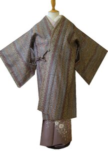 時代屋 美品 裄69cm お洒落 つづら織 ロング寸 道中着 正絹 未使用 162cm~168cm Cs1282