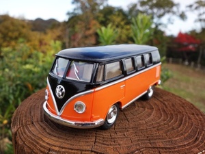 【送料450円】ワーゲンバス ミニカー タイプⅡ 1/32 新品 オレンジ/ブラック フォルクスワーゲン BUG ワーゲン VOLKSWAGEN