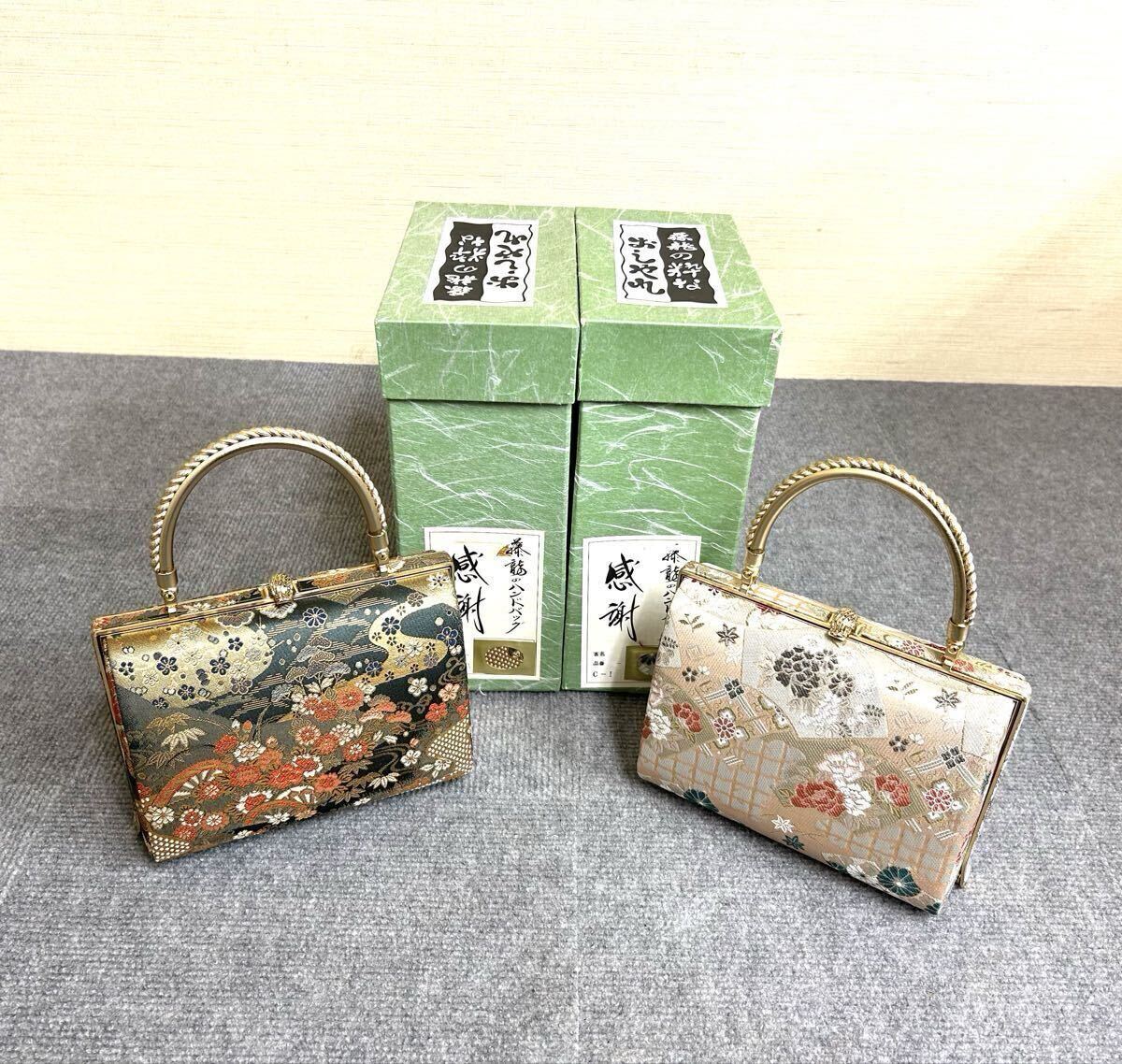和装用バッグ(未使用品、箱入り) Amazon | 和装用バッグ 金襴帯地 金地花柄 着物バッグ 京都 万里
