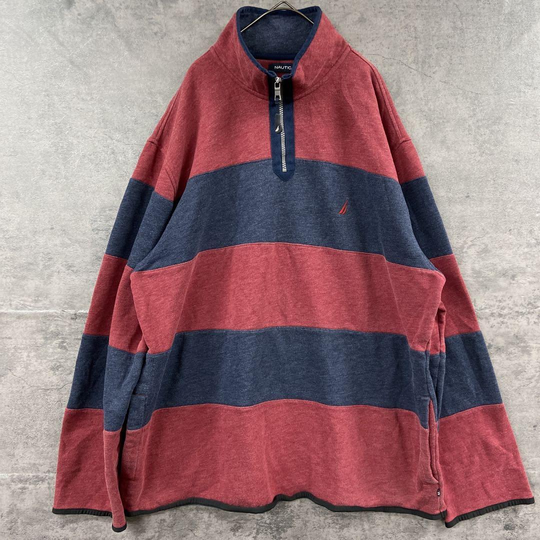 ノーティカ ボーダー メンズハーフジップスウェット XXL 赤紺【5649】