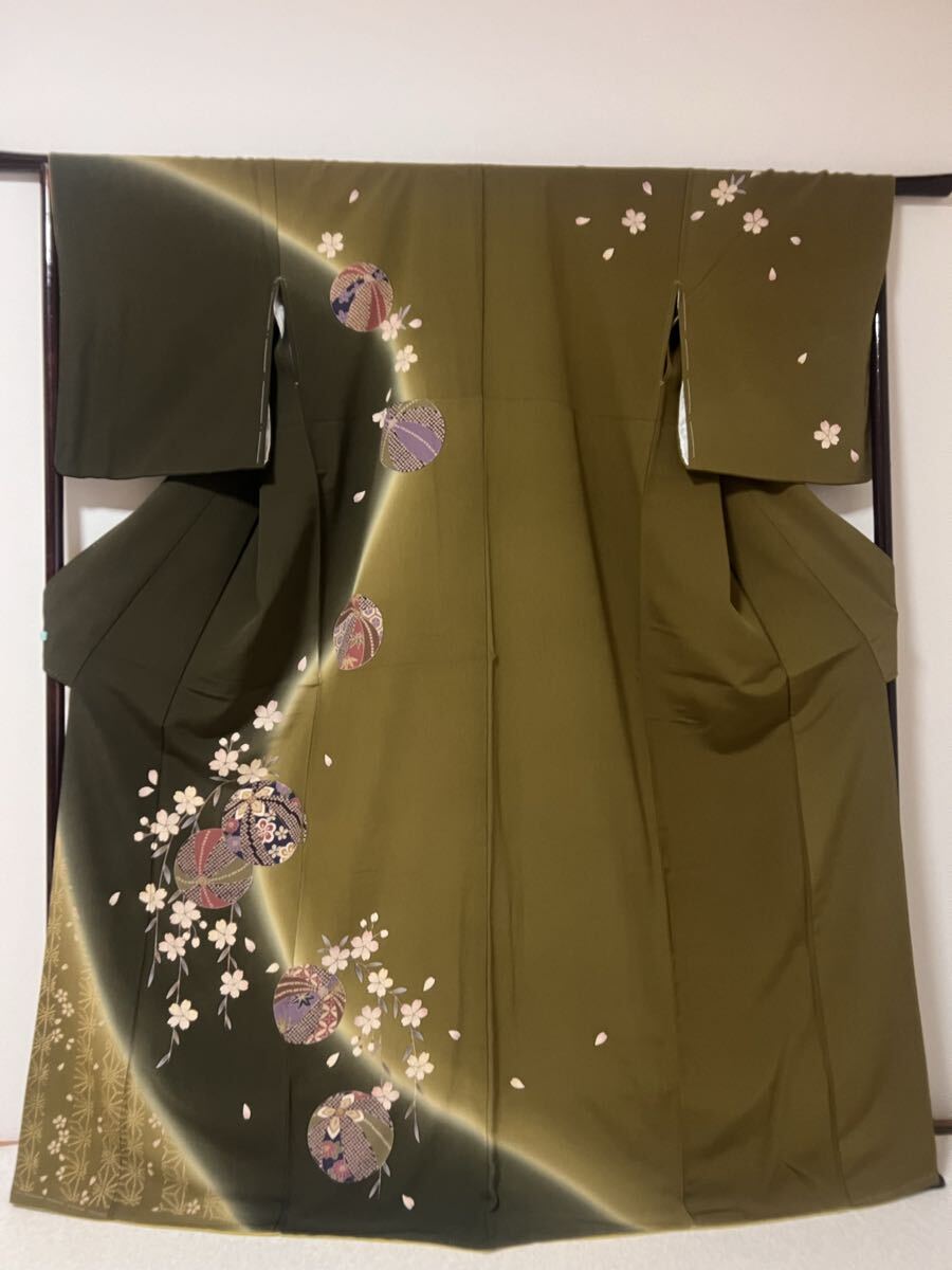 訪問着しつけ糸付新品未使用 訪問着 未着品 リサイクル訪問着袷 糸目友禅 付下 新品訪問着 黒