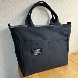 ポケット いっぱい 帆布 ブラック 黒 トートバッグ hand made ハンドメイド 斜め掛け用Dカン付きショルダー可